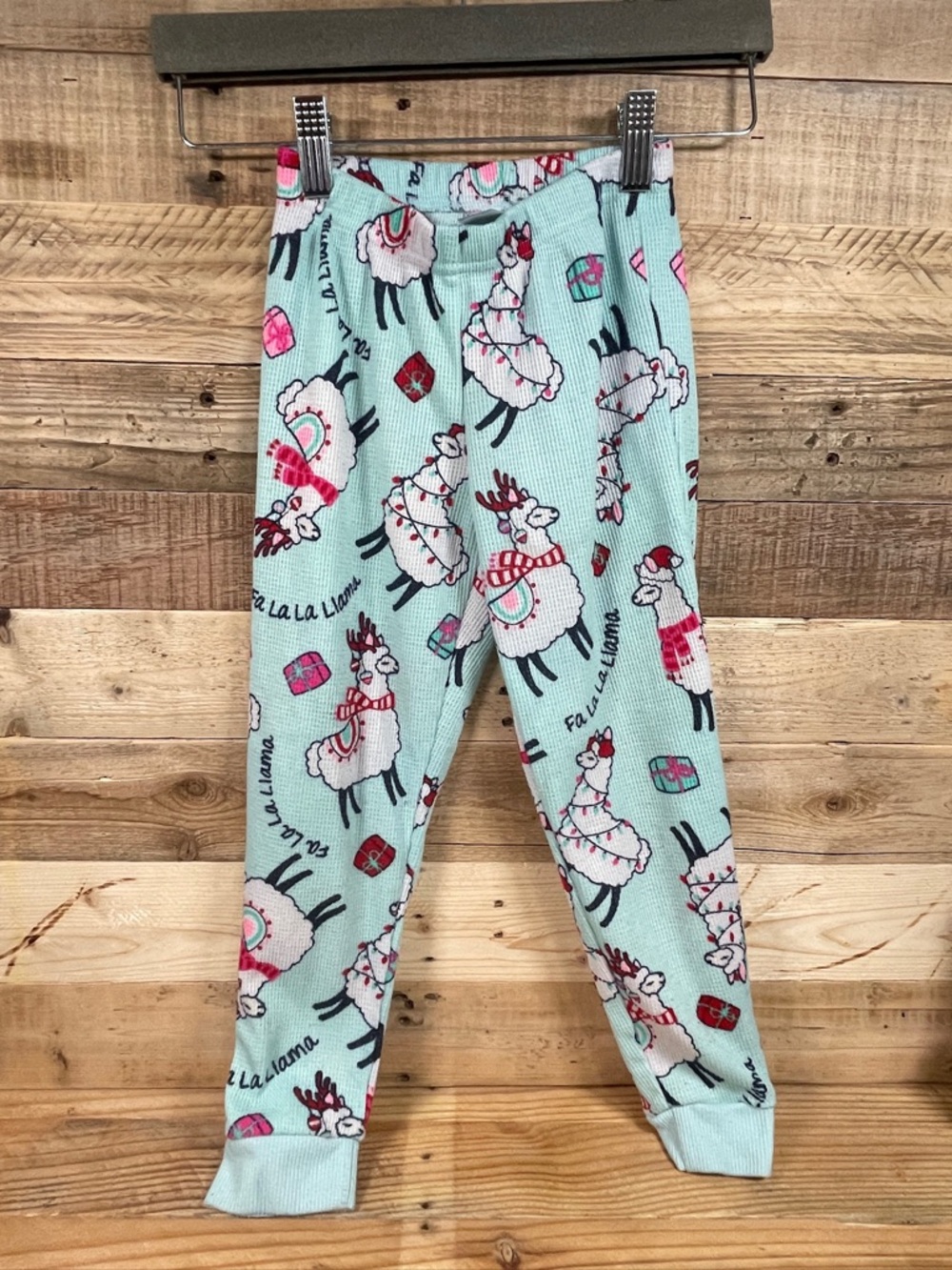 Justice Christmas Fa La La Llama Green Girls (6) Pajama Pants Thermal PJ Bottoms